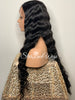 Long Black Crimped Wavy Human Hair Blend HD Lace Front Wig - Anita
