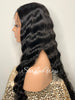 Long Black Crimped Wavy Human Hair Blend HD Lace Front Wig - Anita