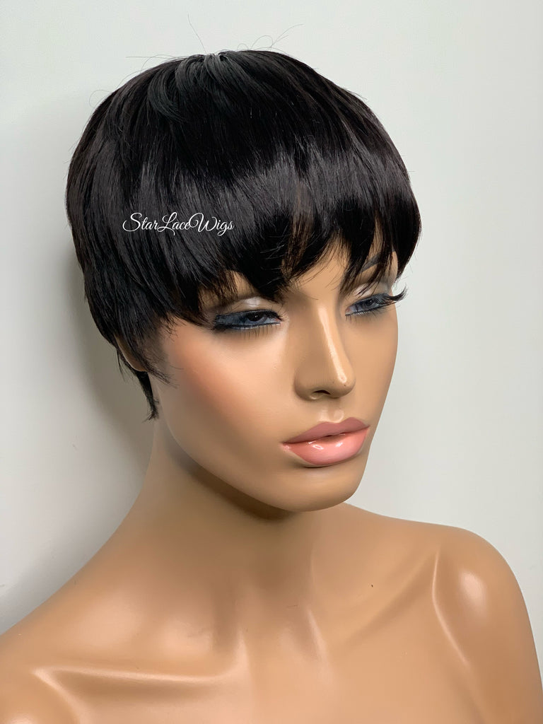 Pixie Cut Wig with Bangs Short Straight Black - Rosalie