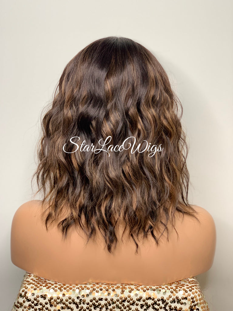 Short Brown Wavy Bob Wig Highlights - Terrie