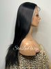 Long Straight Lace Front Wig Black Center Part Blonde Highlights Synthetic Skunk Stripe - Zoe