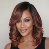 Lace Front Wig HD Loose Curls Layers Bangs Auburn Mix - Gwen