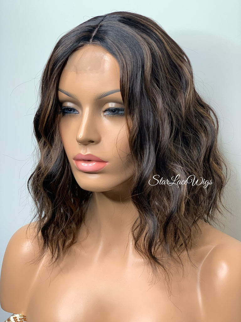 Short Brown Wavy Bob Wig Highlights - Terrie