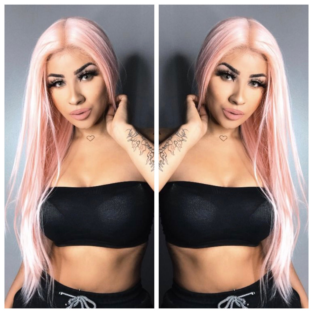 Long Pastel Pink Straight Lace Front Wig Center Part - Genesis