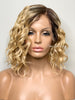 Lace Front Wig Short Wavy Blonde Synthetic Bob Brown Roots - Winnie