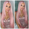 Long Straight Pastel Light Pink Human Hair Blend Lace Front Wig - Rosa