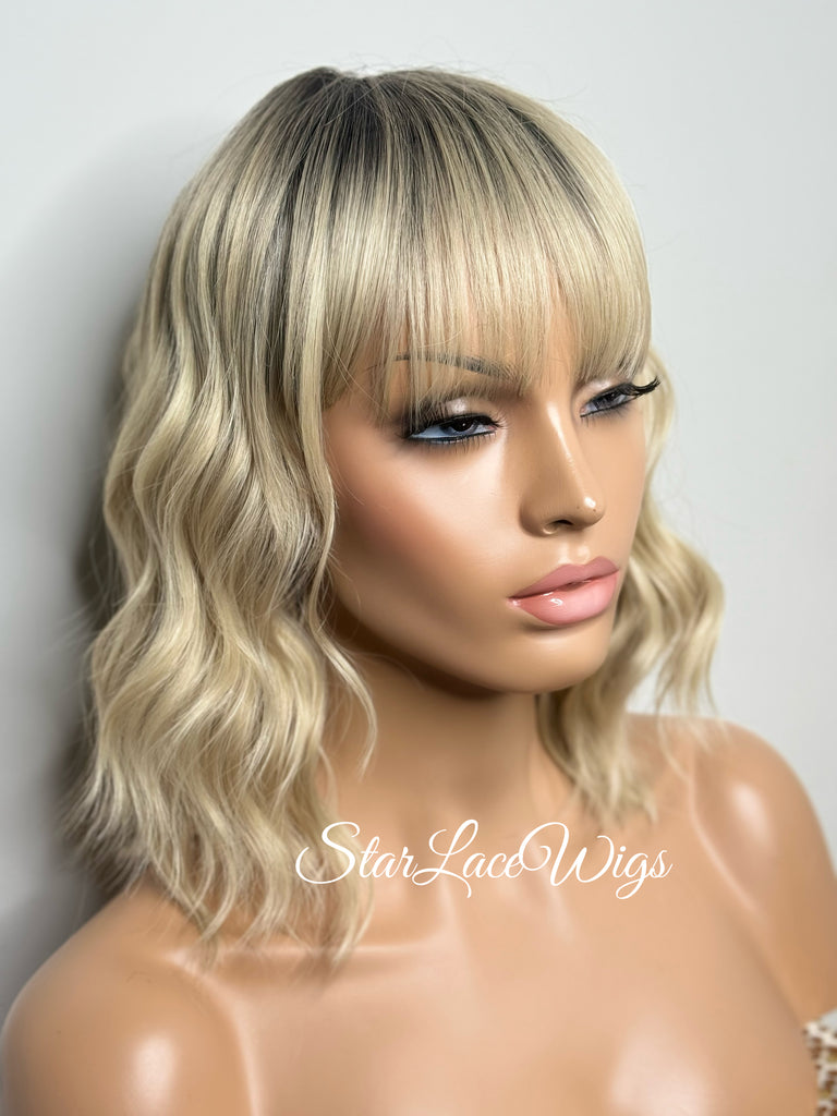 Blonde Wavy Bob Wig with Bangs Rooted - Grace