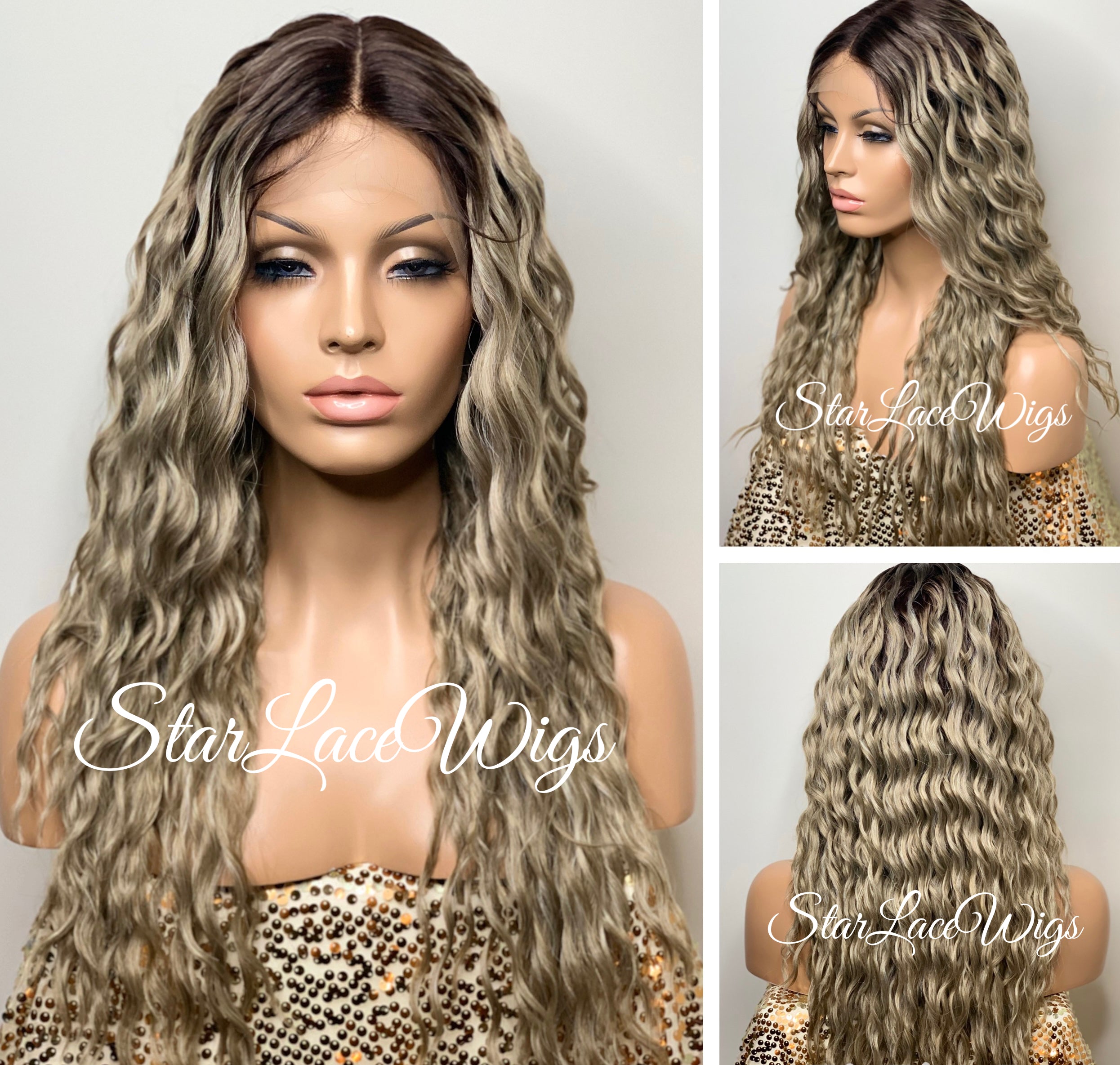 Celebrity ash blonde free part online lace wig