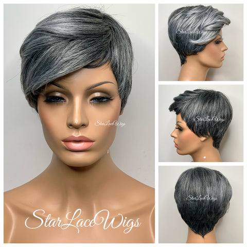Pixie Cut Wig with Bangs Short Straight Black Asymmetrical - Jazzie