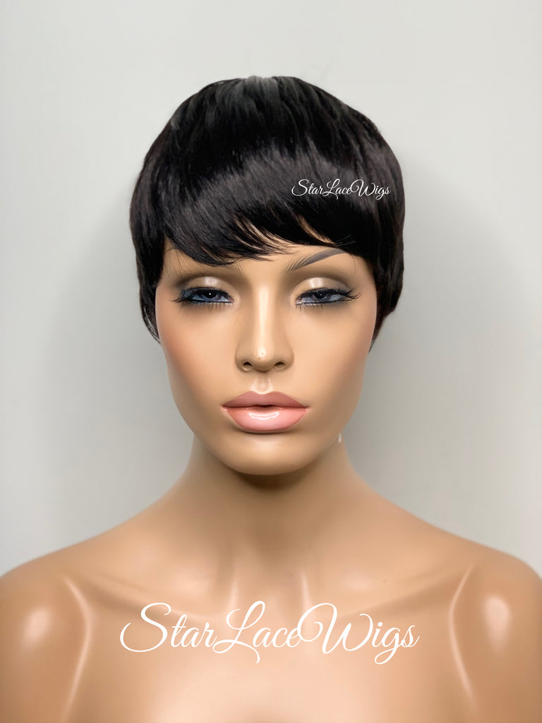 Pixie Cut Wig with Bangs Short Straight Black - Rosalie