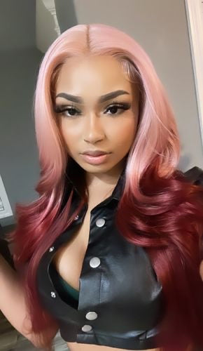 Long 2 Toned Pink Red Lace Front Wig (13x4) Free Part - Julia