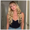 Long Full Wig Synthetic Wavy Blonde Dark Roots Middle Part Bangs - Millie