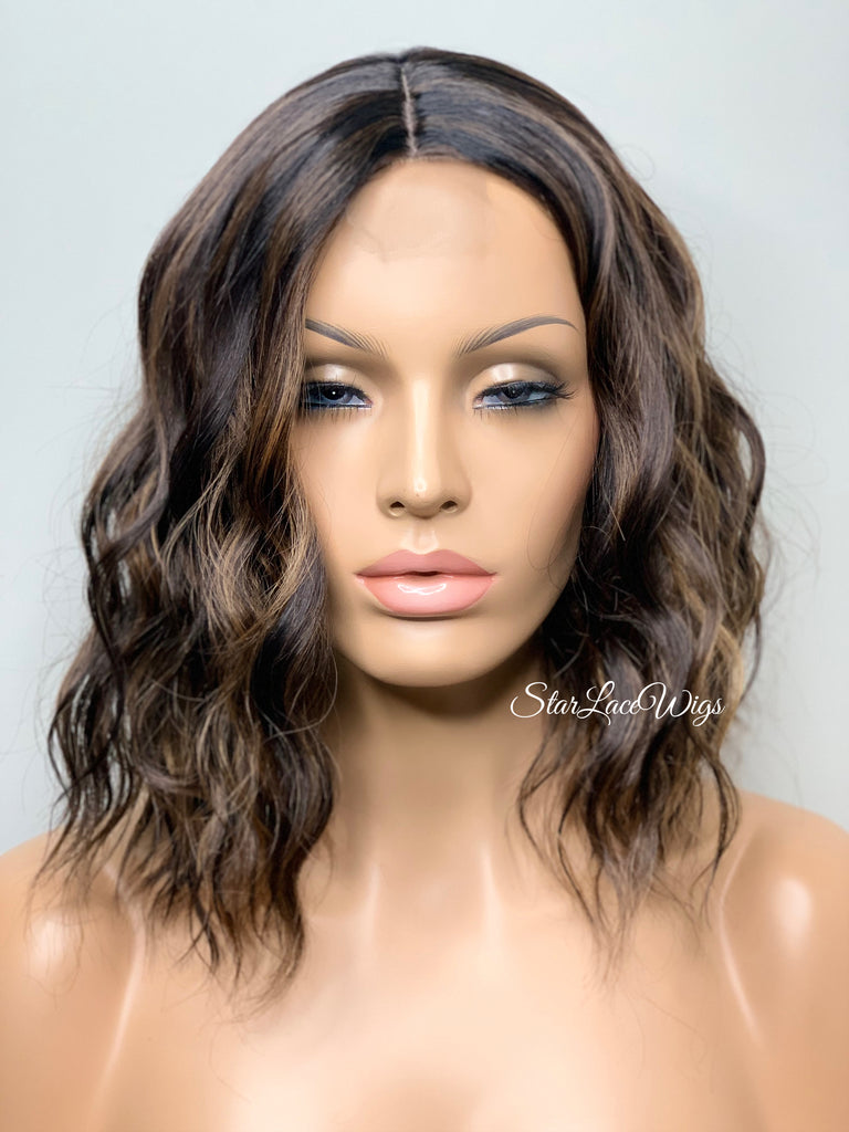 Short Brown Wavy Bob Wig Highlights - Terrie