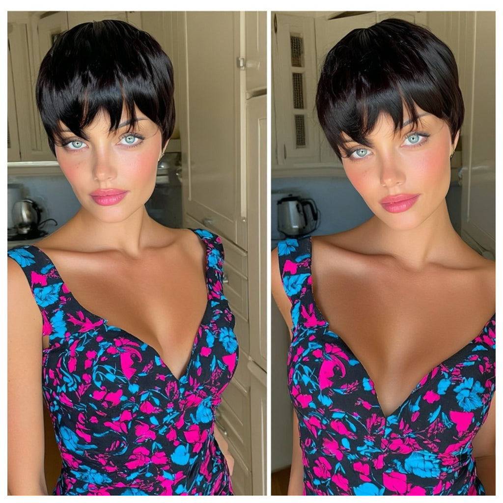Pixie Cut Wig with Bangs Short Straight Black - Rosalie