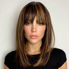 Short Straight Bob Wig with Bangs Brown Highlights - Karmen