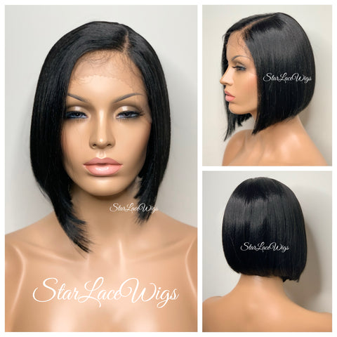 Long Wavy Lace Front Wig Side Part Black - Alexis
