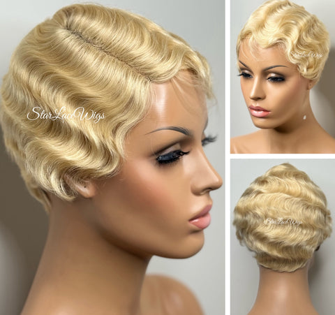 Human Hair Blend Curly Bob Wig Honey Blonde Ash Blonde Mix - Blair