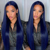 Long Dark Blue Straight HD Lace Front Wig (13x6) Human Hair Blend - Joey