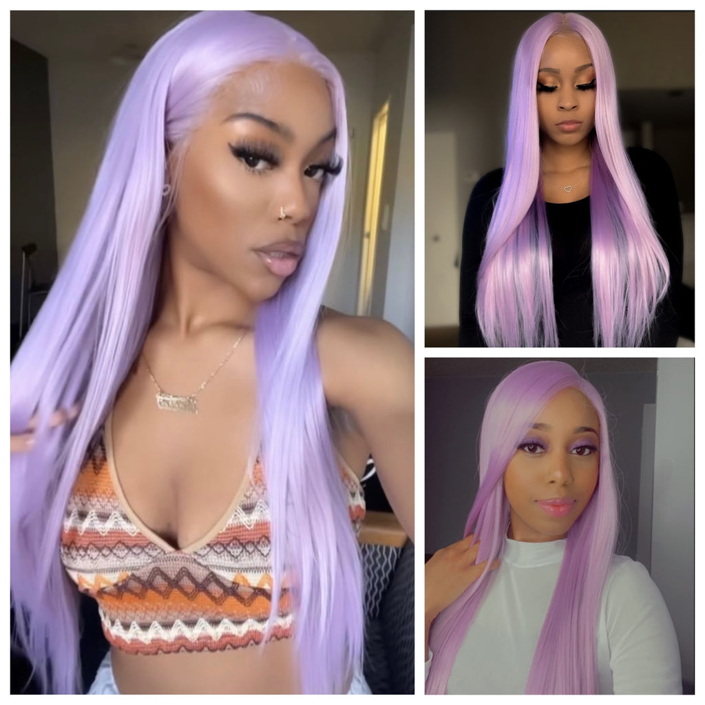 Long Pastel Purple Straight Lace Front Wig Center Part - Sundra