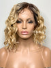 Lace Front Wig Short Wavy Blonde Synthetic Bob Brown Roots - Winnie