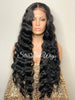 Long Black Crimped Wavy Human Hair Blend HD Lace Front Wig - Anita