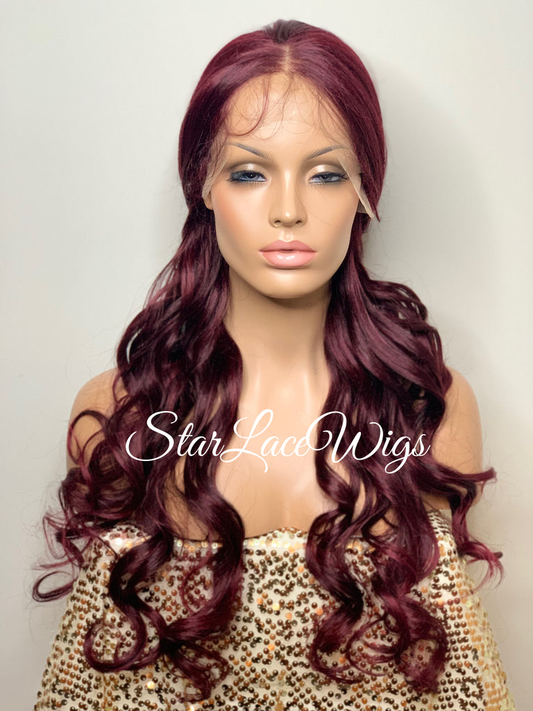 Long Burgundy Red Lace Front Wig (6x13) Free Part - Sharon