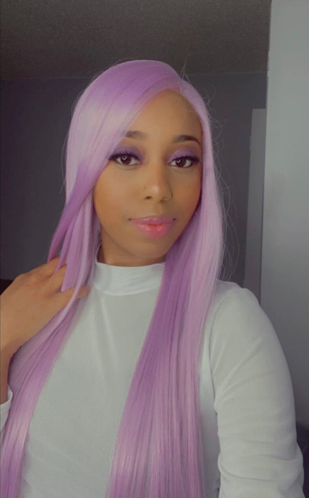 Long Pastel Purple Straight Lace Front Wig Center Part - Sundra