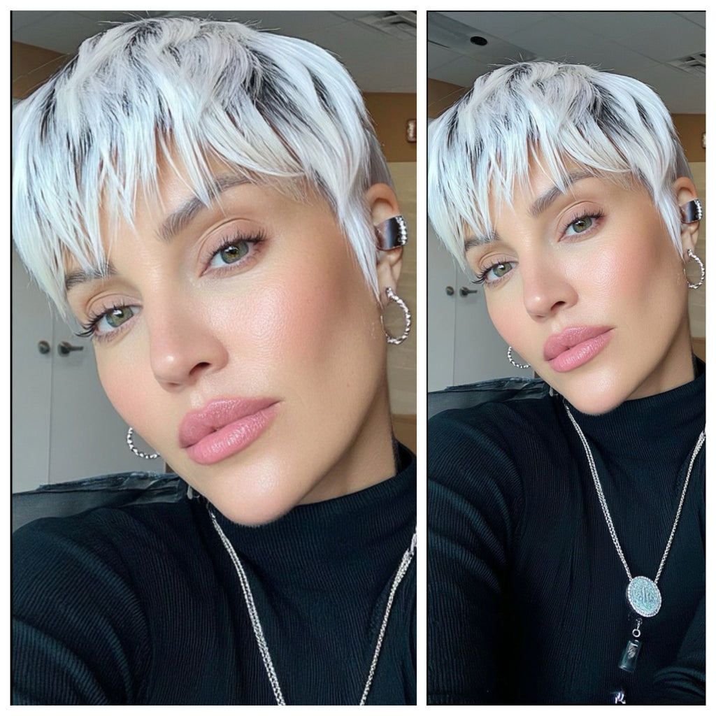 Short Straight White Platinum Blonde Pixie Wig Bangs - Jean