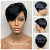 Pixie Cut Wig with Bangs Short Straight Black Asymmetrical - Jazzie