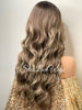 Long Wavy Brown Wig Center Part Blonde Highlights Bangs - Tiffany