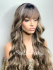 Long Wavy Brown Wig Center Part Blonde Highlights Bangs - Tiffany