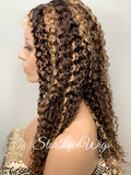 Lace Front Wig Kinky Curly Brown #4 T-Part Wig #27 Highlights - Cora