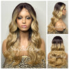 Long Blonde Wavy Synthetic Lace Front Wig Dark Roots - Lea