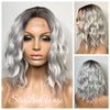 Silver Gray Wavy Bob Wig Dark Roots - Stormi