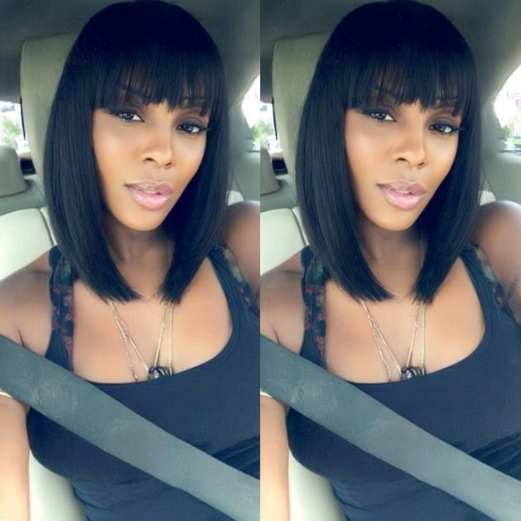 Short Black Straight Angled Bob Wig with Bangs - Jessie