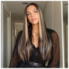 Long Black Straight Blonde Highlights Human Hair Blend HD Lace Front Wig - Cindy