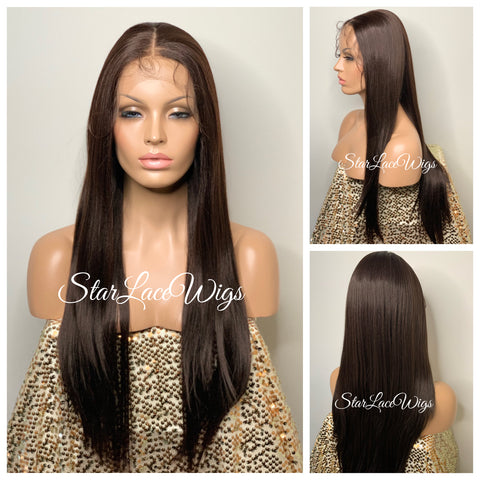 Long Brown Wavy Lace Front Wig Synthetic Side Part - Reagan