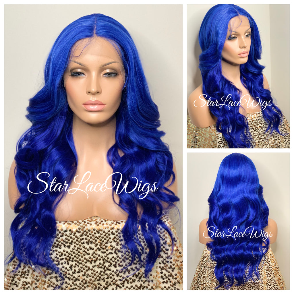 Long Blue Wavy Lace Front Wig Mermaid Center Part - Faith