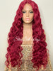 Long Red Wavy Wig Lace Front Human Hair Blend - Rhianna