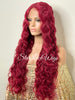 Long Red Wavy Wig Lace Front Human Hair Blend - Rhianna