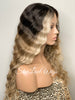 Long Ombre Wavy Wig Brown Roots Dark Blonde Synthetic - Kennedy