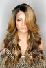 Long Wavy Brown Auburn Blonde Synthetic Lace Front Wig Bangs Highlights - Sabrina