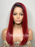 Long Straight Red Black Roots Lace Front Wig (6x13) Parting Space - Anita