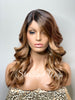 Long Loose Curly Wig Honey Blonde Strawberry Blonde Dark Roots Middle Part Synthetic - Selina