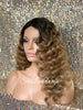 Long Body Wave Wig Dirty Blonde Dark Roots Middle Part Synthetic - Marsha