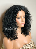 Synthetic Curly Full Wig Black Middle Part Shoulder Length - Monica