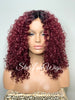 Synthetic Curly Full Wig Burgundy Dark Roots Shoulder Length - Cintia