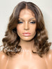 Short Wavy Ash Brown Lace Front Bob Wig Highlights (6x13) Parting Space - Joey