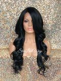 Long Lace Front Wig Lose Curly Layered Synthetic Wig Bangs Black Brown - Tai