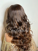 Long Curly Lace Front Wig (6x13) Parting Space Brown Auburn Highlights - Charly